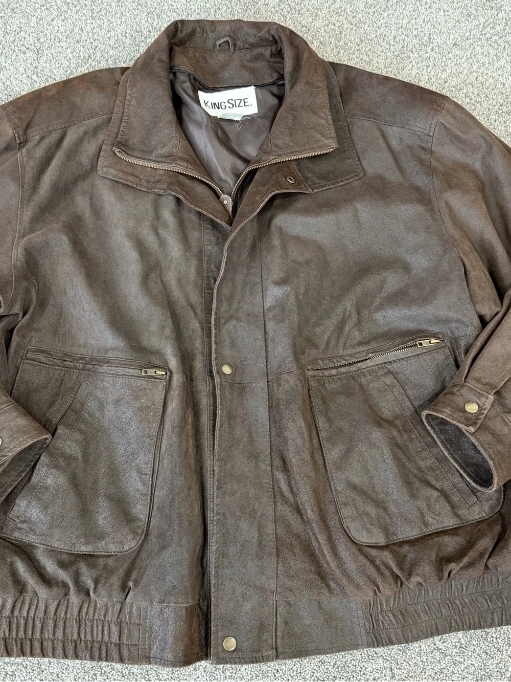 Vintage King Size Chocolate Brown Genuine Suede Bomber Jacket Men’s Big 4XL